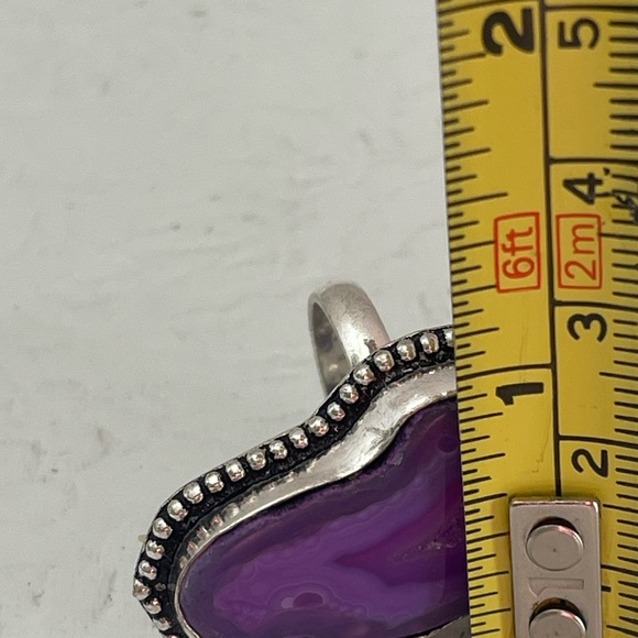 Sterling Silver .925 Purple Agate Geode Druzy Slice Statement Ring 13.1g Size 8 - Picture 3 of 10